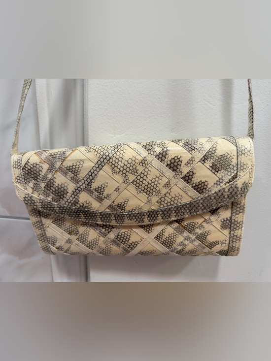 Handbags - Woven Snake-Print Clutch/Shoulder Bag in Cream and Gray